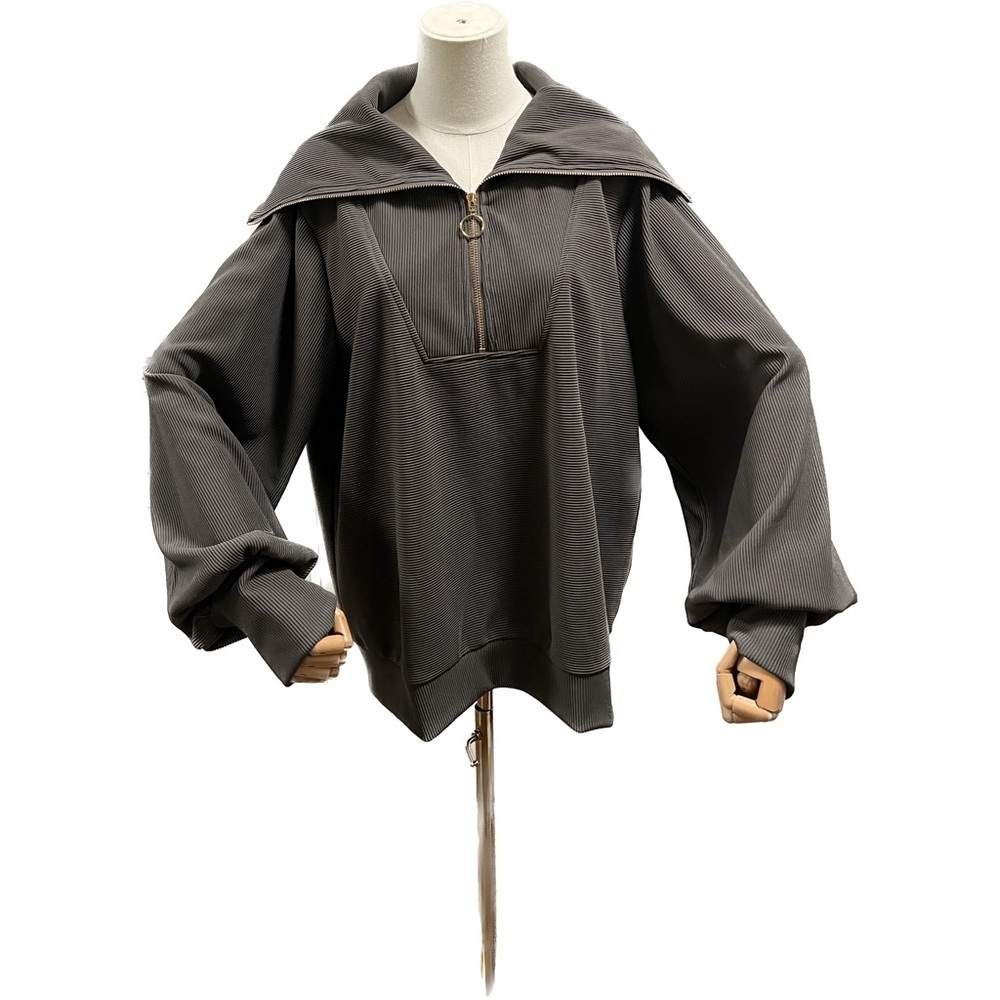 EFAN Half Zip Rib Knit Oversized Pullover Sweatshirt grey varley quarter zip